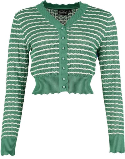 Voodoo Vixen Scallop-Patterned Vest Cardigan groen-wit M Viscose -