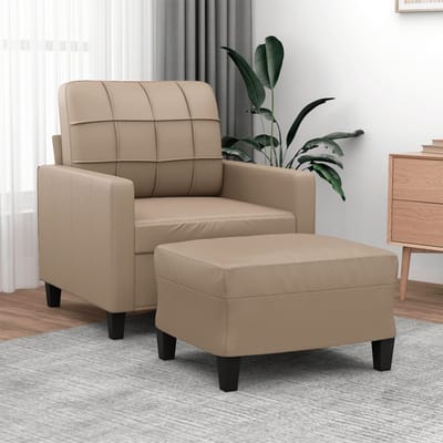 vidaXL - Fauteuil - met - voetenbank - 60 - cm - kunstleer - cappuccinokleurig