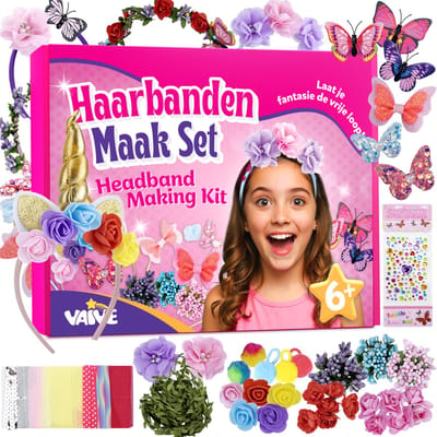 Vaive Haarband Knutselset 54-delig – Maak 10 Haarbanden – Diadeem Knutselen voor Meisjes – Sieraden Maken – Knutseldoos – Knutselpakketten