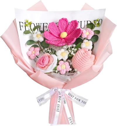 Gehaakt Bloemen Boeket - Kunstbloemen Handgemaakt - Huisdecoratie Cadeau - Geen Onderhoud Nodig - 30cm Hoog - Roze