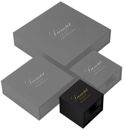 Lumici® Exclusive | Soft Touch Ringendoosje – Mat Zwart met Gouden Logo - Sieradendoosje - Letop Geen Sieraad Inbegrepen
