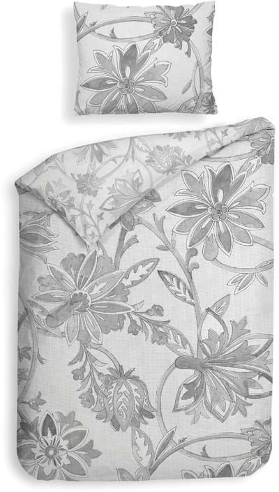 Heckettlane Dekbedovertrek Neva - Dekbed met instopstrook - Grijs - Dekbedovertrek van 100% Katoen-Satijn - Bloemen - 140x200-220 cm + 1 sloop 60/70 cm - Yukon