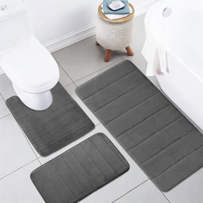 3-delige badmatset van traagschuim, antislip en wasbaar badkamertapijt voor douche en toilet, donkergrijs