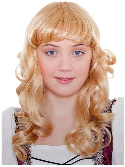 Langhaar Kinderpruik Goudblond Gekruld Met Pony - voor carnaval