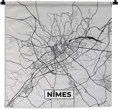 Wandkleed - Wanddoek - Stadskaart - Frankrijk - Kaart - Nîmes - Plattegrond - 180x180 cm - Wandtapijt