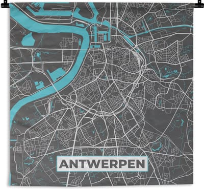 Wandkleed - Wanddoek - Stadskaart – Grijs - Kaart – Antwerpen – België – Plattegrond - 180x180 cm - Wandtapijt