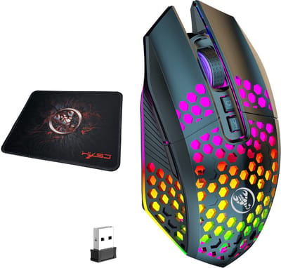 HXSJ T500 - Draadloze Gaming Muis + Muismat - Mouse Jiggler - RGB Verlichting - Ultra Licht - Oplaadbaar - Zwart
