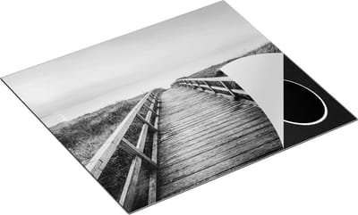 Chefcare Inductie Beschermer Voetpad in de Duinen met Zonsondergang - Zwart Wit - 60x50 cm - Afdekplaat Inductie - Kookplaat Beschermer - Inductie Mat