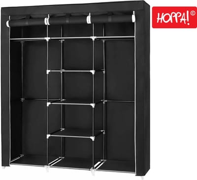 Hoppa! Stoffen Garderobekast - kledingkast - Zwart - 151 x 46 x 176 cm (B x D x H)