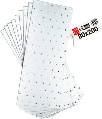 LUN FIX - Flachverbinder 200 x 80 x 2mm - 10 Stk. - Lochplaat - Verbindingsplaat - Verbinder - Houtverbinder - Verzinkt