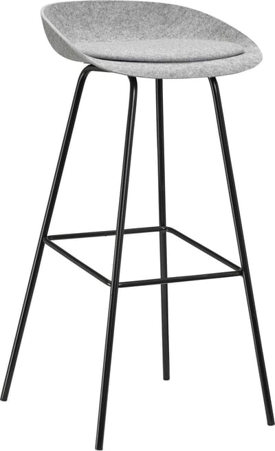Felt High - PET Stoel Lichtgrijs - Zwart Frame - 100% recycle plastic en staal - Zitting Grijs (Fair Furniture Group – Nederlands Familiebedrijf)