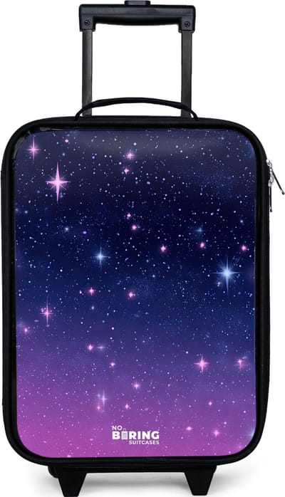 NoBoringSuitcases.com® - Kinderkoffer jongen - Kindertrolley meisje - Sterren - Galaxy - Blauw - Roze - Koffer kind lichtgewicht - Reiskoffer trolley voor kinderen - Koffertje met lichtgevende wieltjes - Rolkoffer zwart