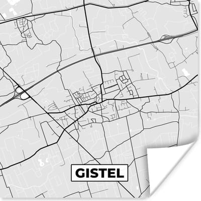 Poster Stadskaart – Plattegrond – België – Zwart Wit – Gistel – Kaart - 100x100 cm XXL