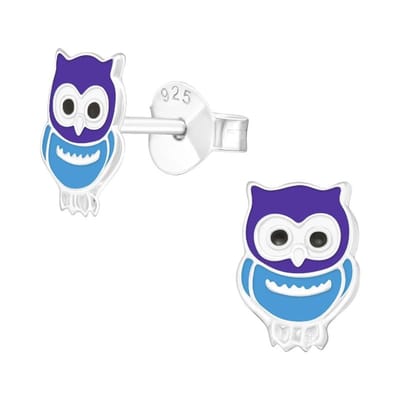 Aramat Jewels | Oorbellen | Zilveren Uiltjes Oorbellen Meisje – 925 Zilver – Blauw Emaille – 8x6mm – Dierenoorbellen | | | |7mm | Zilver | Kinderen | Verkleurd niet