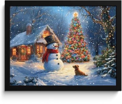 Poster in lijst - Fotolijst 40x30 cm - Posters - Kerstwonder - Winteravond - Kleurrijk - Posterlijst zwart - Decoratie - Wanddecoratie woonkamer - Muurdecoratie slaapkamer - Kerstversiering - Kerstdecoratie voor binnen - Kerstmis