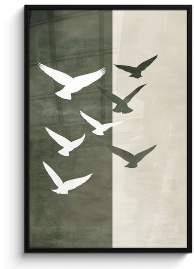 Poster in lijst - Fotolijst 80x120 cm - Posters - Japandi - Vogel - Groen - Posterlijst zwart - Decoratie - Wanddecoratie woonkamer - Muurdecoratie slaapkamer