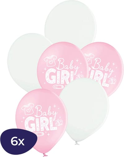 Baby Girl Ballonnen - Babyshower Meisje - Gender Reveal Ballonnen - Babyshower Versiering - Geboorte Ballonnen - Babyshower Ballonnen - Roze Ballonnen - Witte Ballonnen - 6 Stuks