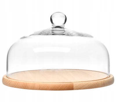 KROSNO - Glamour houten plateau met stolp - taartplateau - 28.5 cm- handgemaakt - kristalglas