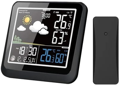 Slim weerstation - Weerdisplay thermometer - Binnen en buiten - Kleuren LCD display - 143x36x140mm - Zilver en zwart