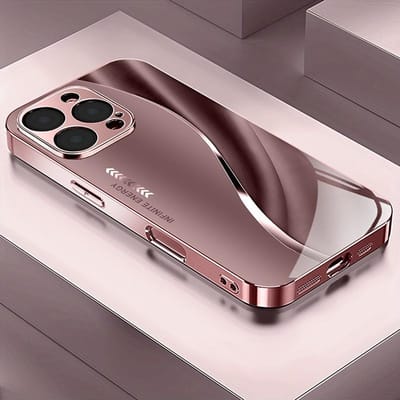 Luxe Roze Strepen Patroon Metaalachtig Gehard Glas Telefoonhoesje Voor iPhone 11 12 13 14 15 16 17 Pro Max 15 14 Plus 17 Air 16E Cover iPhone 15 Plus
