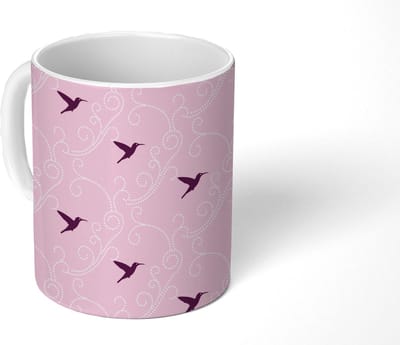 Mok - Koffiemok - Vogel - Patronen - Roze - Mokken - 350 ML - Beker - Koffiemokken - Theemok