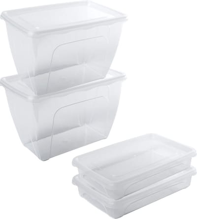 4x Voorraad/vershoudbakjes laag 0,5 en hoog/diep 1,5 liter transparant plastic/kunststof - 18 x 12 x 4 cm - 18 x 12 x 12 cm - Vienna - Vershouddoos bakje - Mealprep - Maaltijden bewaren