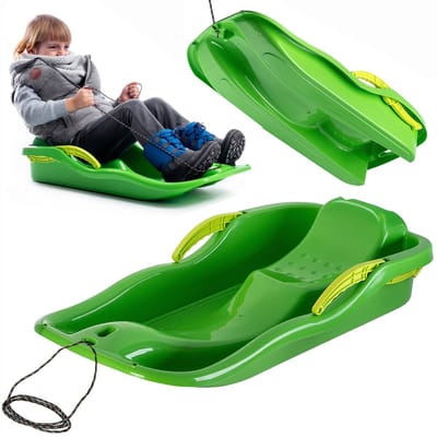KADAX Kunststof slee, sneeuwbob 85x40x18cm, sneeuwschuiver met remmen, kinderslee van plastic, moderne stuurslee, rodelslee, sneeuwbob (groen)