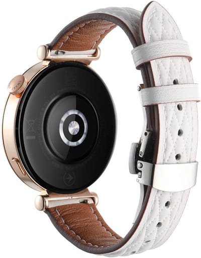 Leren bandje - geschikt voor Garmin Venu 2s / 3s / 4 (41mm) / Vivoactive 4s / Forerunner 255s / 265s - Huawei Watch GT 5 Pro - 42mm / GT 6 / GT 5 / GT 4 - 41mm - wit