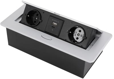 Geargalaxy Inbouw Stopcontact - Pop-up Stekkerdoos - Tafelstopcontact - Verzonken Stopcontact - Met 2x EU Stopcontacten - Zilver