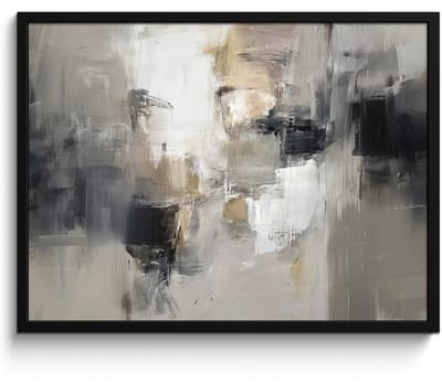 Poster in lijst - Fotolijst 80x60 cm - Posters - Kleurenpalet - Penseelstreken - Beige - Nevelig - Posterlijst zwart - Decoratie - Wanddecoratie woonkamer - Muurdecoratie slaapkamer