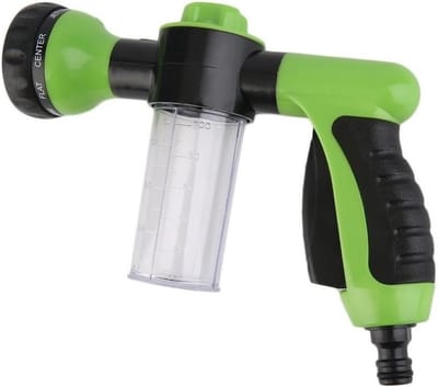 TRIXES Auto-reinigingsschuimslangopzetstuk - spuitpistool met reservoir voor vloeibare zeep - straalreiniger - sproeieraccessoire - 8 gietmodi - slangsproeier met dispenser