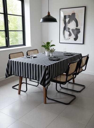 Tafelkleed Rigato – Zwart Grijs Gestreept – 140x400 cm