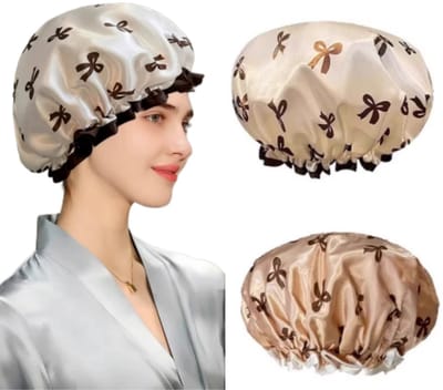 douchemuts- BadMuts- Herbruikbare douchekap - Waterdichte douchekap - Douchekap met dubbele laag - Douchekap met elastische band - Dames - Douche - Spa - Salon - Stretch douchekap (Wit - Roségoud - 29*29)