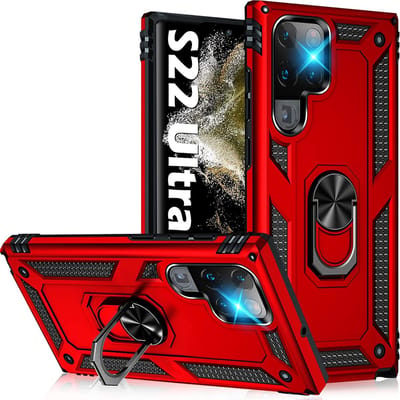 Ring Armor hoesje Geschikt voor Samsung Galaxy S22 Ultra - Rood - Draaibare standaard - Magneet - ZT Accessoires