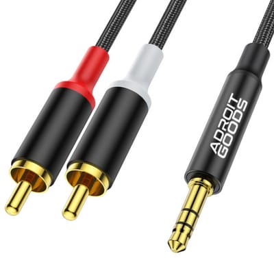 AdroitGoods 3.5mm jack naar RCA Audiokabel - 1m - 3.5mm jack Mannelijk naar 2 RCA Mannelijk Stereo Audioconverter Y-Splitterkabel - Zuivere Geluidsoverdracht, Professionele Opbouw