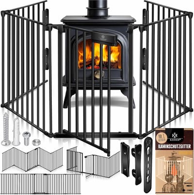 KESSER® Kachelbeschermingsrooster met deur, metaal, ovenbeschermingsrooster, box, afsluitrooster, dierenbeschermingsrooster, deurbeschermingsrooster voor kinderbeveiliging, 8-delige elementen,