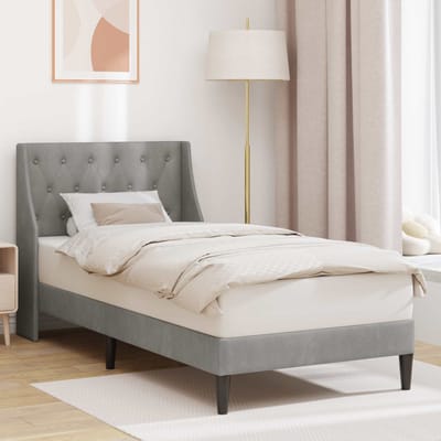 vidaXL - Bedframe - met - hoofdeinde - Lichtgrijs - 90 - x - 190 - cm - Fluweel