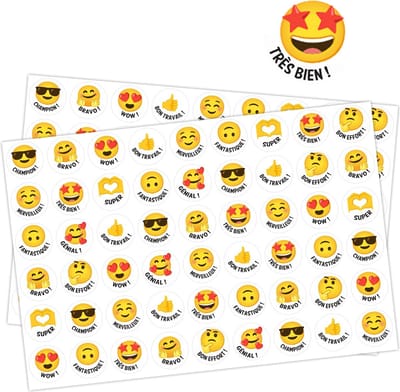 Franse Emoji Stickers – 162 Beloningsstickers Franstalig - 3 Stickervellen