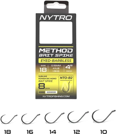 Nytro NTO-B2 Barbless Method Bait Spike Rigs – 10 Cm #10 - 0.23mm - 9.9lb
