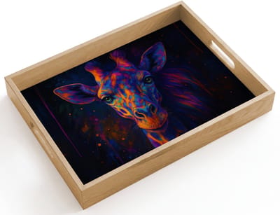 Dienblad hout 40x30 cm - Schootdienblad - Giraffe - Gekleurd - Verfspatten - Borrelplank rechthoek - Plateau dienbladen
