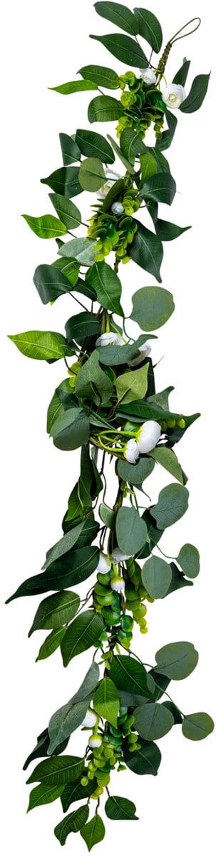 ARTYFETES - Slinger pioenrozen laurier en eucalyptus wit 1,40 m voor bruiloft