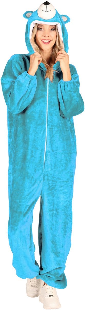 Onesie Dierenkostuum - Beer Candy Pluche - Neon Blauw - Volwassenen - Unisex - Maat M/L