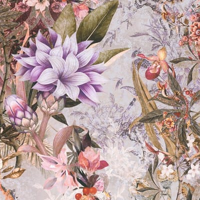 Bloemen behang Profhome 381773-GU glad vliesbehang zonder structuur met bloemmotief mat purper beige olijfgroen oranje 5,33 m2