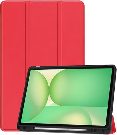 Hoesje Geschikt voor Samsung Galaxy Tab S10 Lite - Dun & Stevig - Trifold Bookcase - Hard Cover Case - Met Uitsparing Geschikt voor S Pen - Hardcover Book - Tablet Hoes - Rood