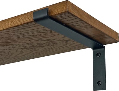 GoudmetHout® Wandplank Industrieel - 180 x 25 cm Muurplank - Donker Eiken Hout - Decoratie Wandrek & Boekenrek - Hangplank Keuken - Wall Shelf + 2 Mat Zwarte Plankdragers van Staal