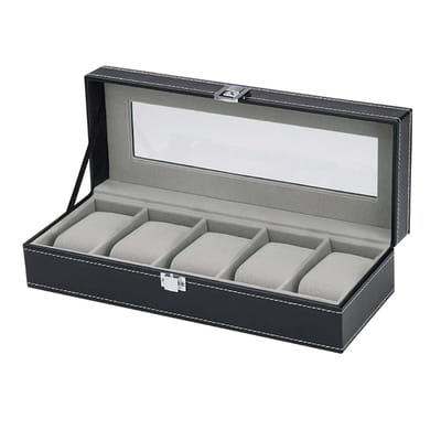 SELVA Horlogecollectiebox – Voor 5 horloges – Uitstekend vakmanschap – LEER – Afmetingen: 305 x 115 x 77 mm