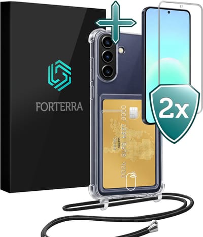 Hoesje Geschikt voor Samsung A57 Pashouder Case Siliconen Hoes Met Koord Met 2x Screenprotector - Hoes Geschikt voor Samsung Galaxy A57 Met Telefoonkoord Hoesje Back Cover Met Pasjeshouder - Transparant