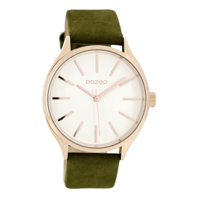 OOZOO Timepieces - Rosé goudkleurige horloge met groene leren band - C8628