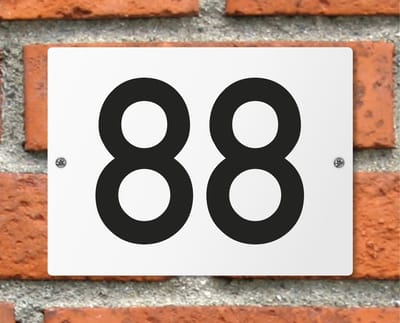 Huisnummerbord wit - Nummer 88 - standaard - 16 x 12 cm - schroeven - naambord - nummerbord - voordeur