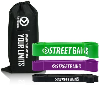 StreetGains® Pull-Up Pack – Power Resistance Bands - 3 Weerstandsbanden – Duurzaam Latex Rubber voor Calisthenics Training en Krachtopbouw – Inclusief Opbergtas & Trainingsgids